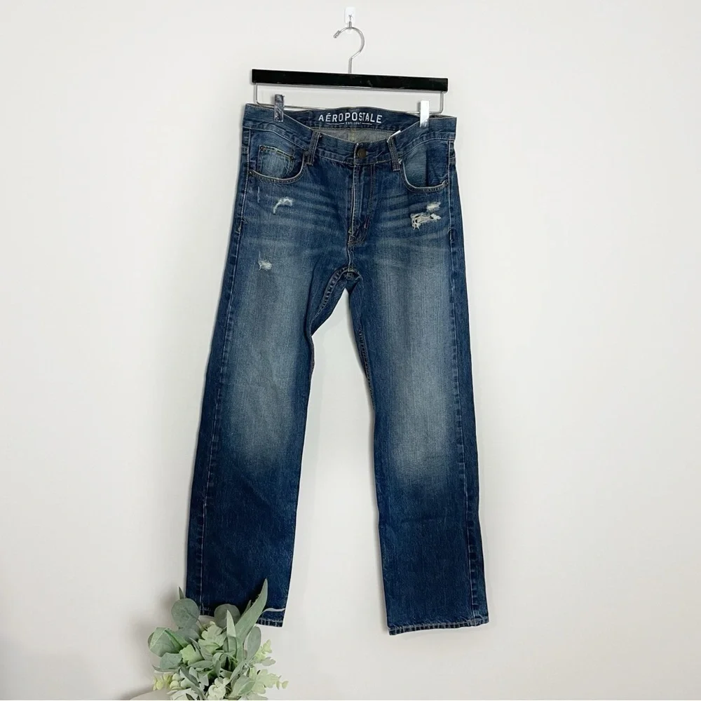 [Aeropostale] Men's 32x32 Dark Wash Distressed Essex Straight Leg Denim Jeans